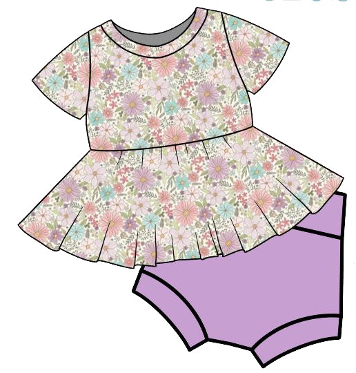 preorder  GBO0468 Purple Pink flower short sleeve top briefs sets girls boutique summer clothes 202502