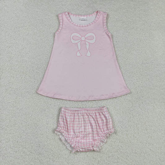GBO0469 pink bows plaid sleeveless top briefs girls sets 202508 RTS