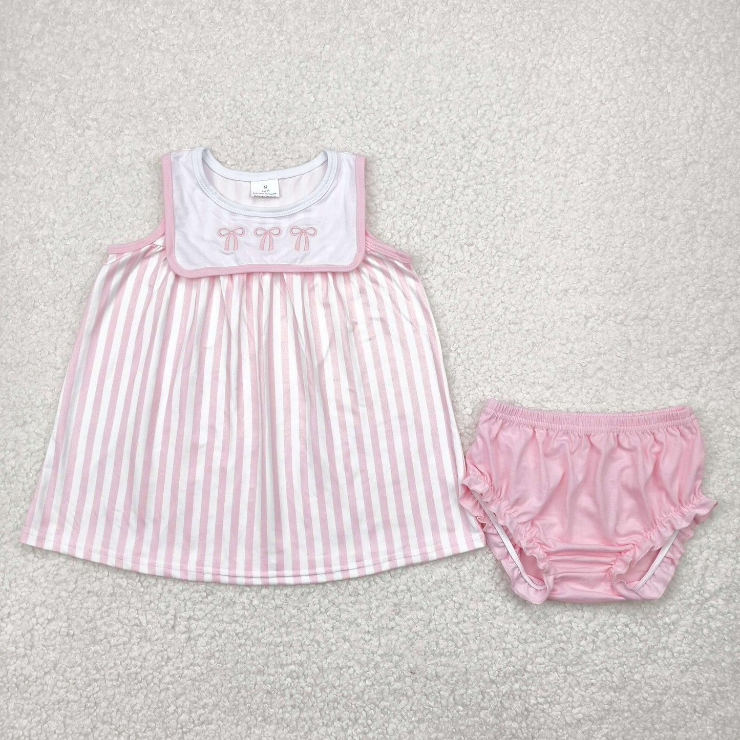 GBO0476 Pink White Embroidered Bows Stripe Sleeveless Top Briefs Sets Girls Boutique Outifts 202504 RTS