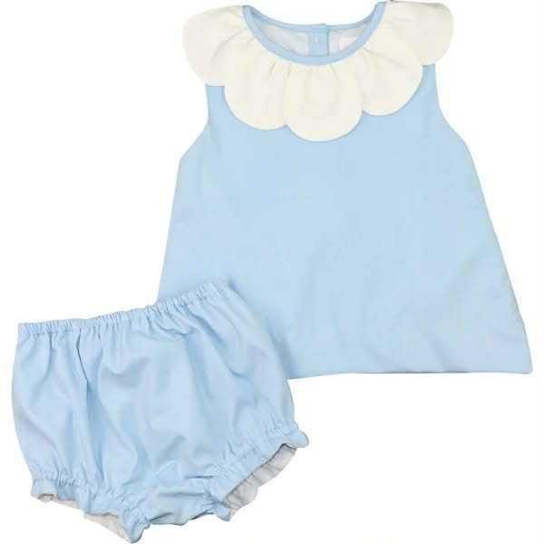 MOQ 8 preorder  GBO0478 White Ruffle Blue Sleeveless Bubble Briefs Girls Sets 202506