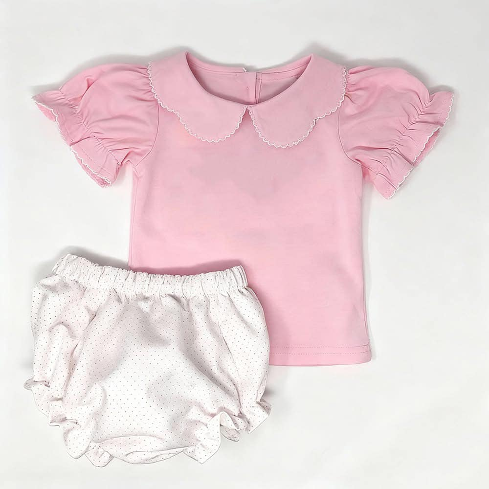 MOQ 5 PCS preorder GBO0487 Pink Doll Collar Short Sleeve Bubble Bummies Girls Sets 202511
