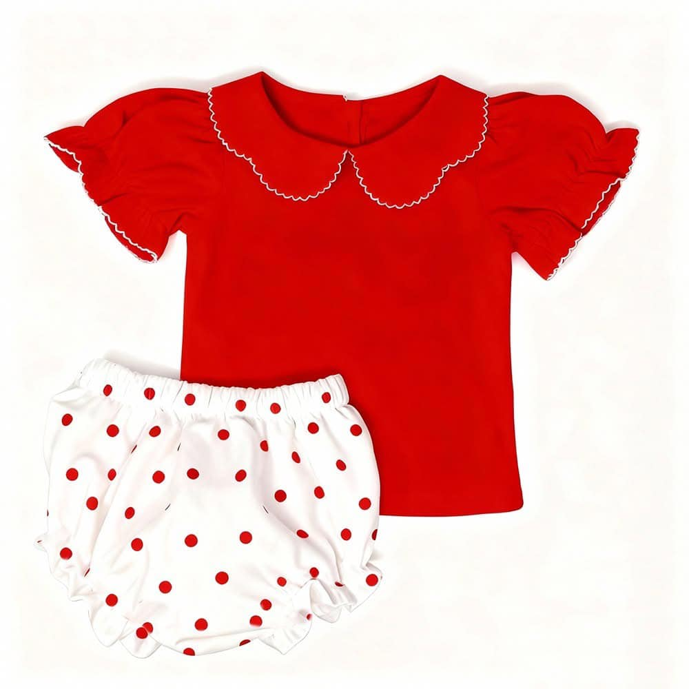MOQ 5 PCS preorder GBO0488 Red Doll Collar Short Sleeve Bubble Bummies Girls Sets 202511