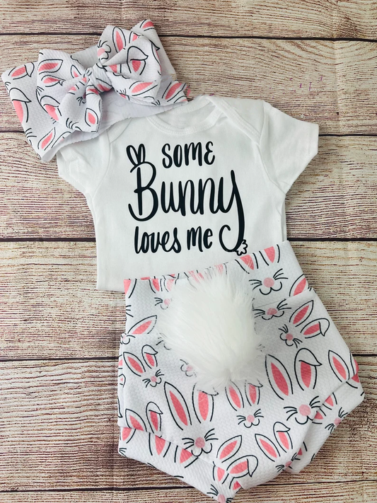 MOQ 5 PCS preorder GBO0493 Easter Bunny White Short Sleeve Bummies Girls Sets 202512
