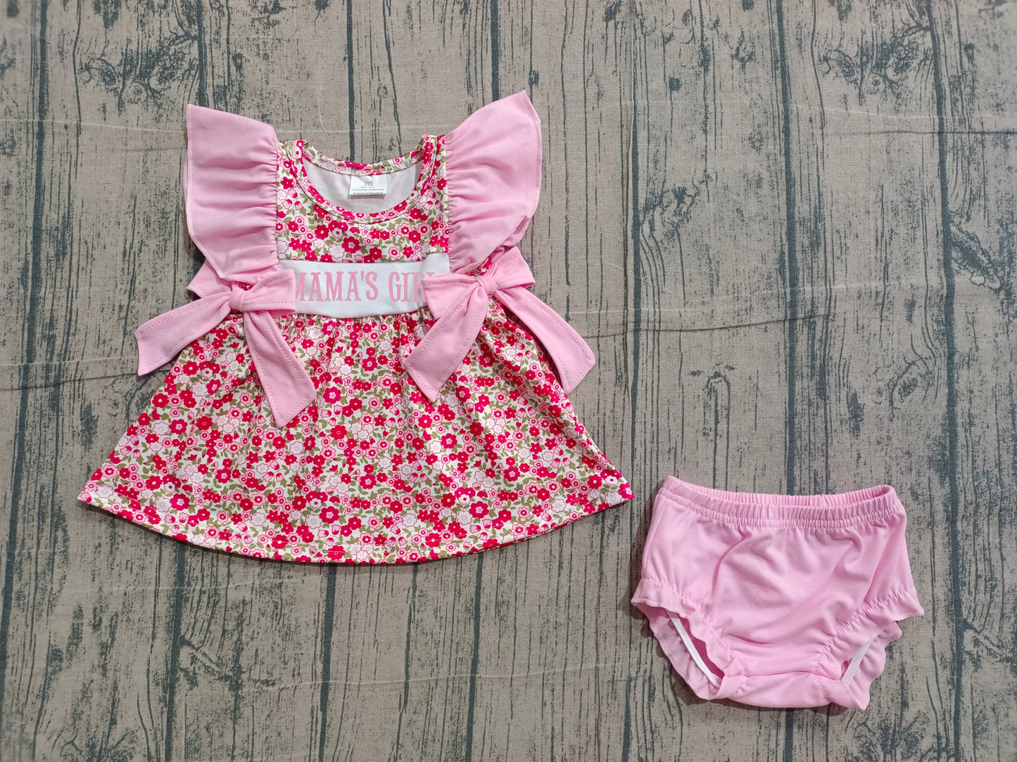 NO MOQ preorder GBO0500 MAMA'S GIRL Flower Pink Ruffle Sleeveless Bummies Girls Sets 202601