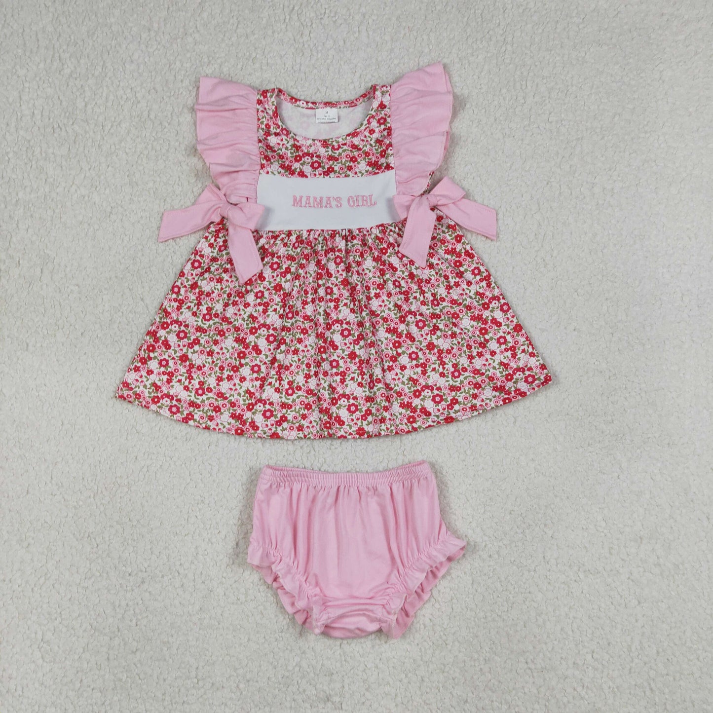 GBO0500 MAMA'S GIRL Flower Pink Ruffle Sleeveless Bummies Girls Sets 202604 RTS