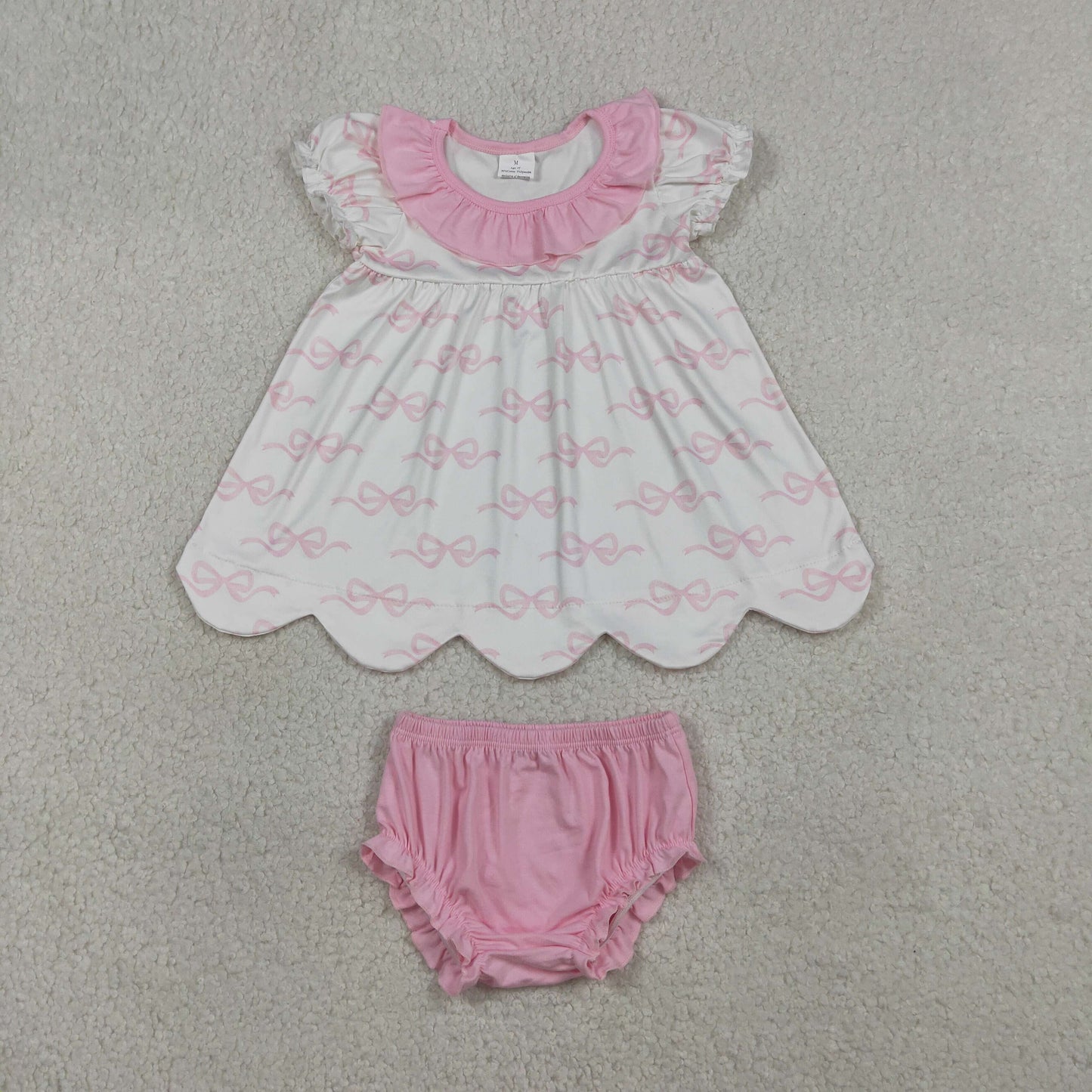 GBO0501 Pink Bows Ruffle Short Sleeve Bummies Girls Sets 202602 RTS
