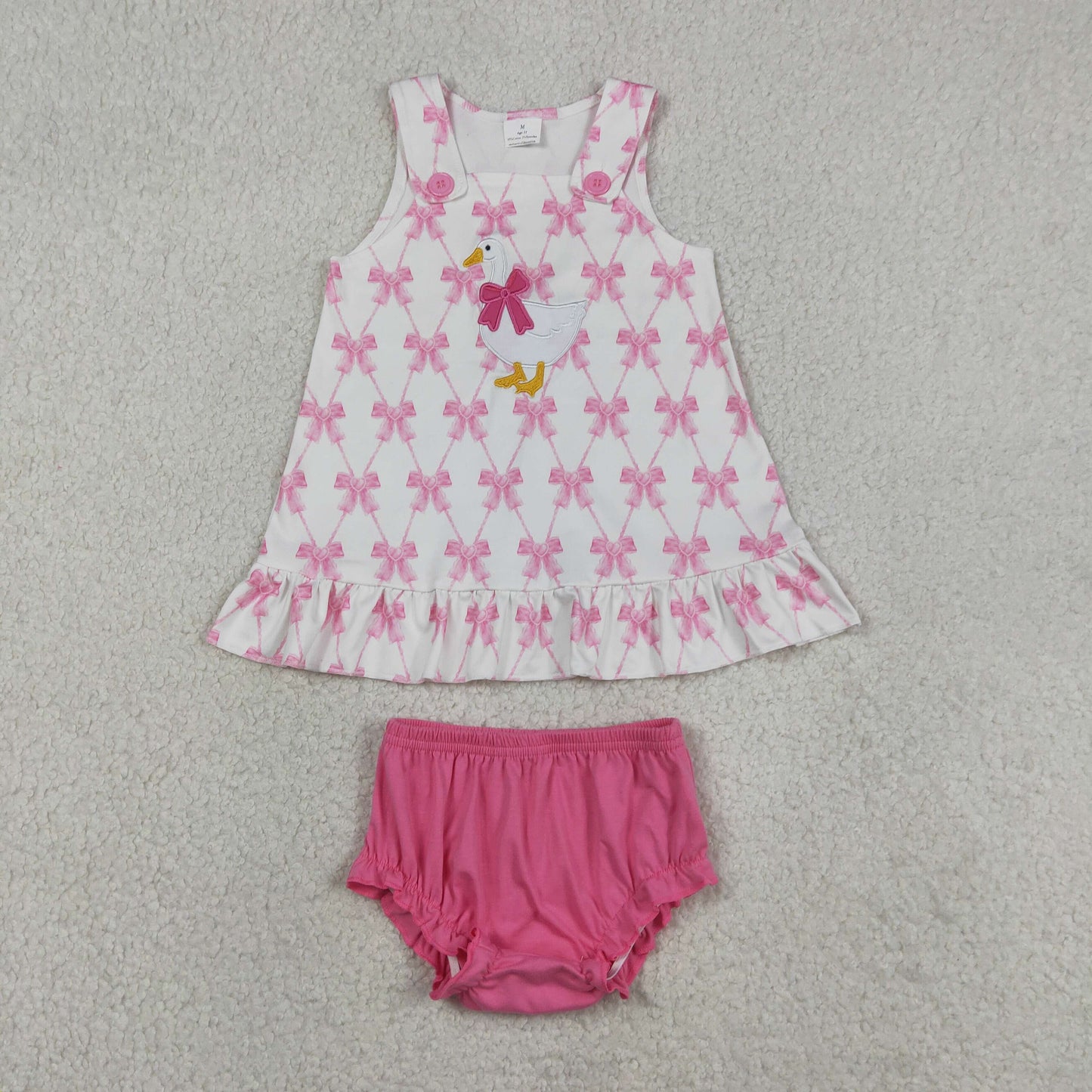 GBO0505 Embroidered Goose Rose Red Bows White Sleeveless Bummies Girls Sets 202604 RTS
