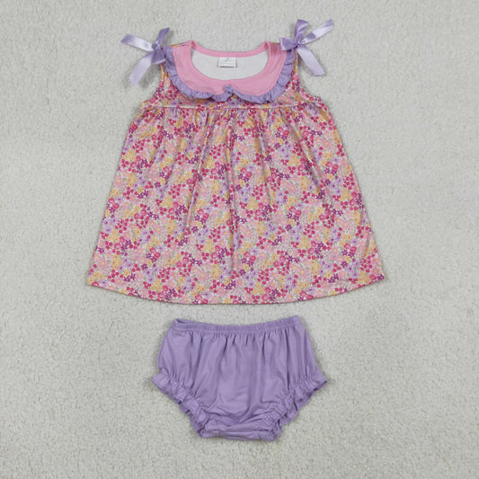 GBO0507 Floral Purple Ruffle Sleeveless Bummies Girls Sets 202604 RTS