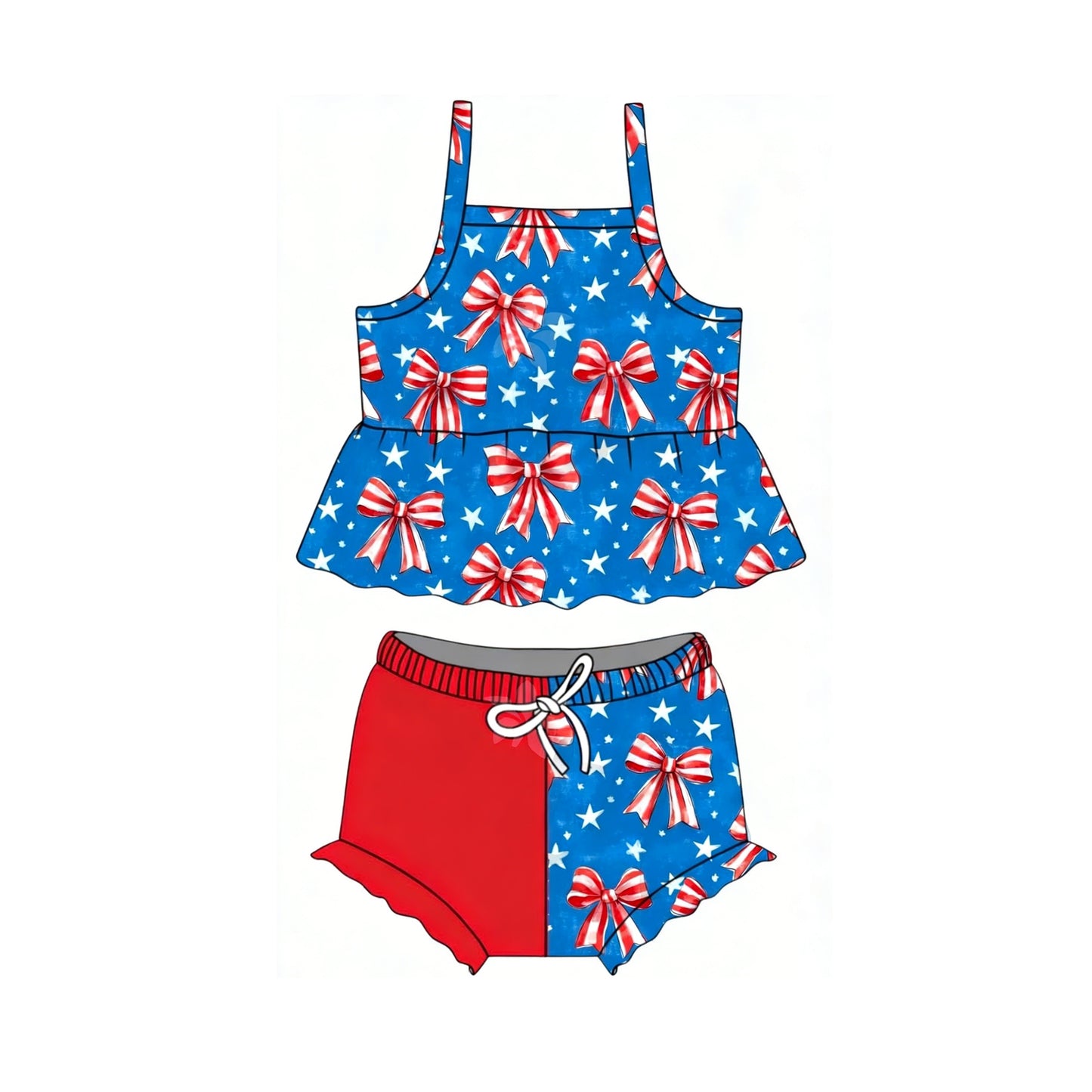 MOQ 5 PCS preorder GBO0509 4th of July Star Bows Sleeveless Bummies Girls Sets 202603
