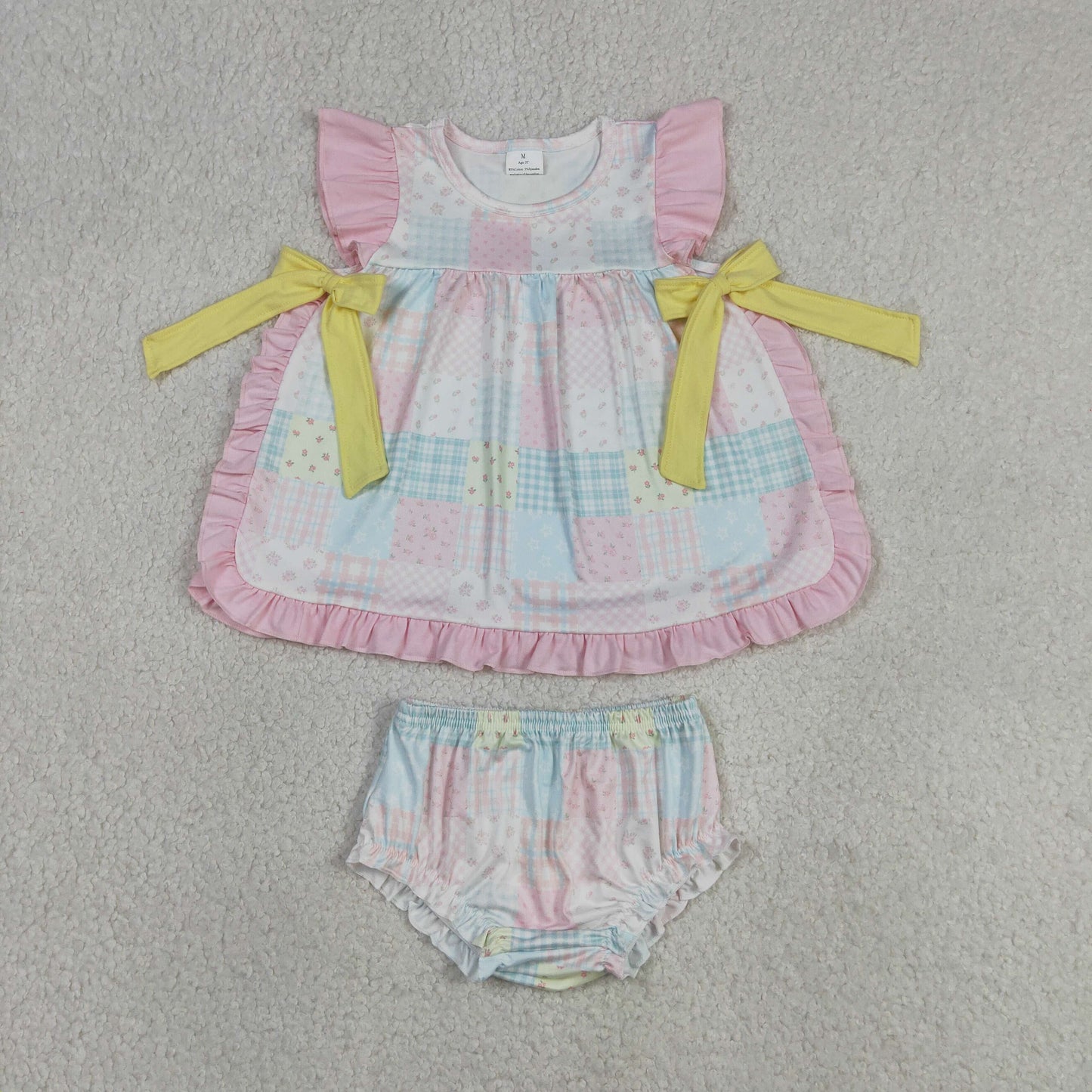 GBO0513 Flower Plaid Patchwork Bows Ruffle Sleeveless Bummies Sweet Girls Sets 202605 RTS