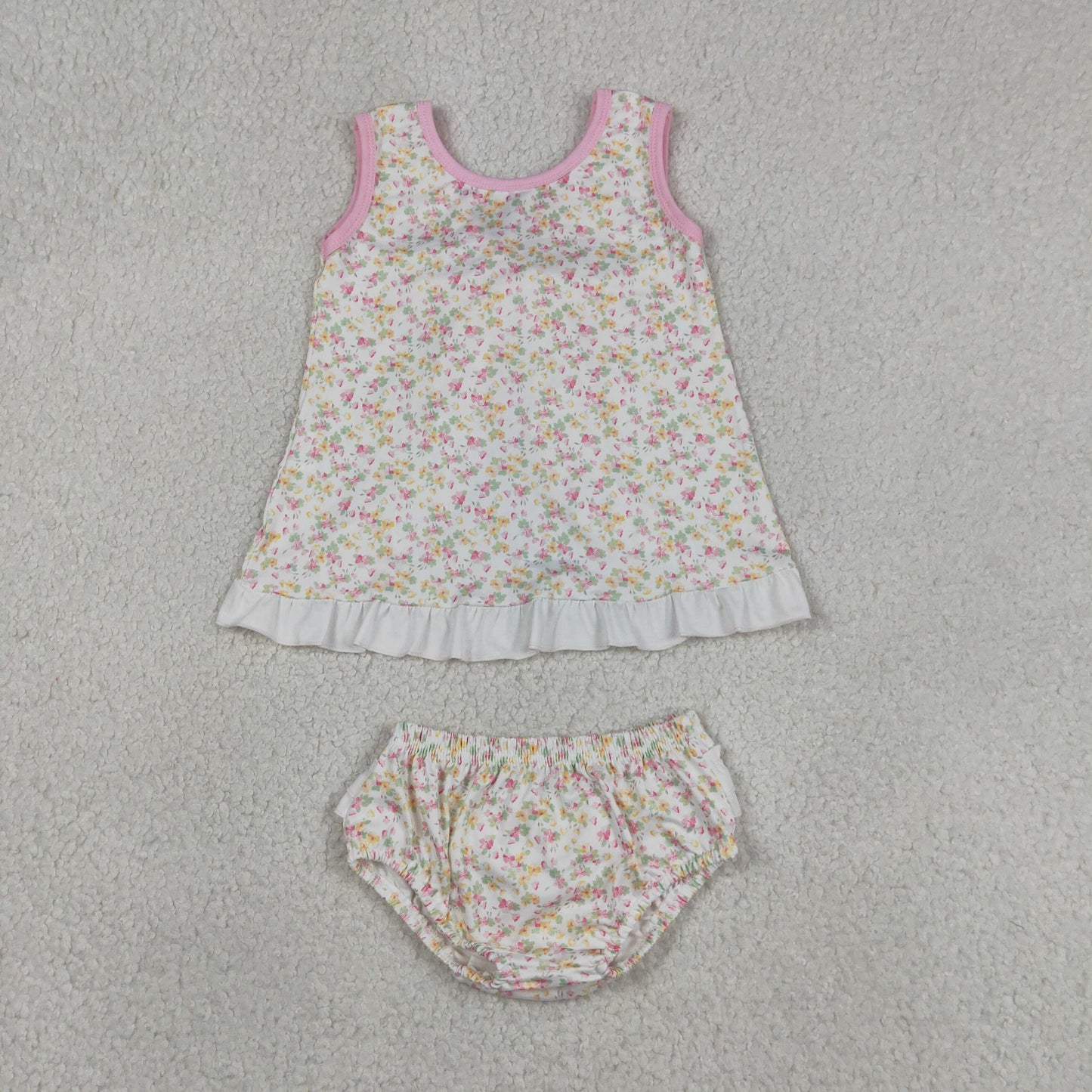 GBO0518 Floral Lace Ruffle Pink Bow Sleeveless Bummies Girls Sets 202605 RTS