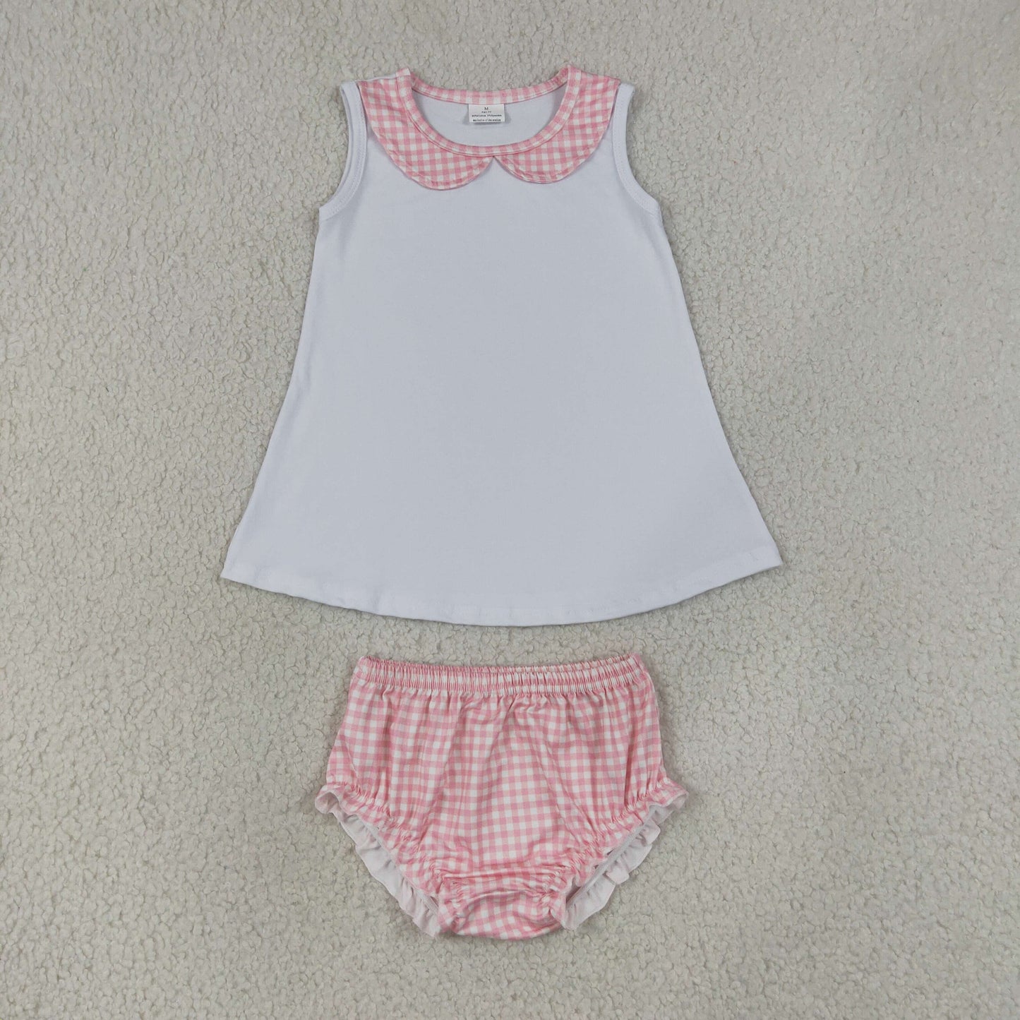 GBO0538 Pink Plaid Doll Collar Sleeveless Bummies Girls Sets 202607 RTS