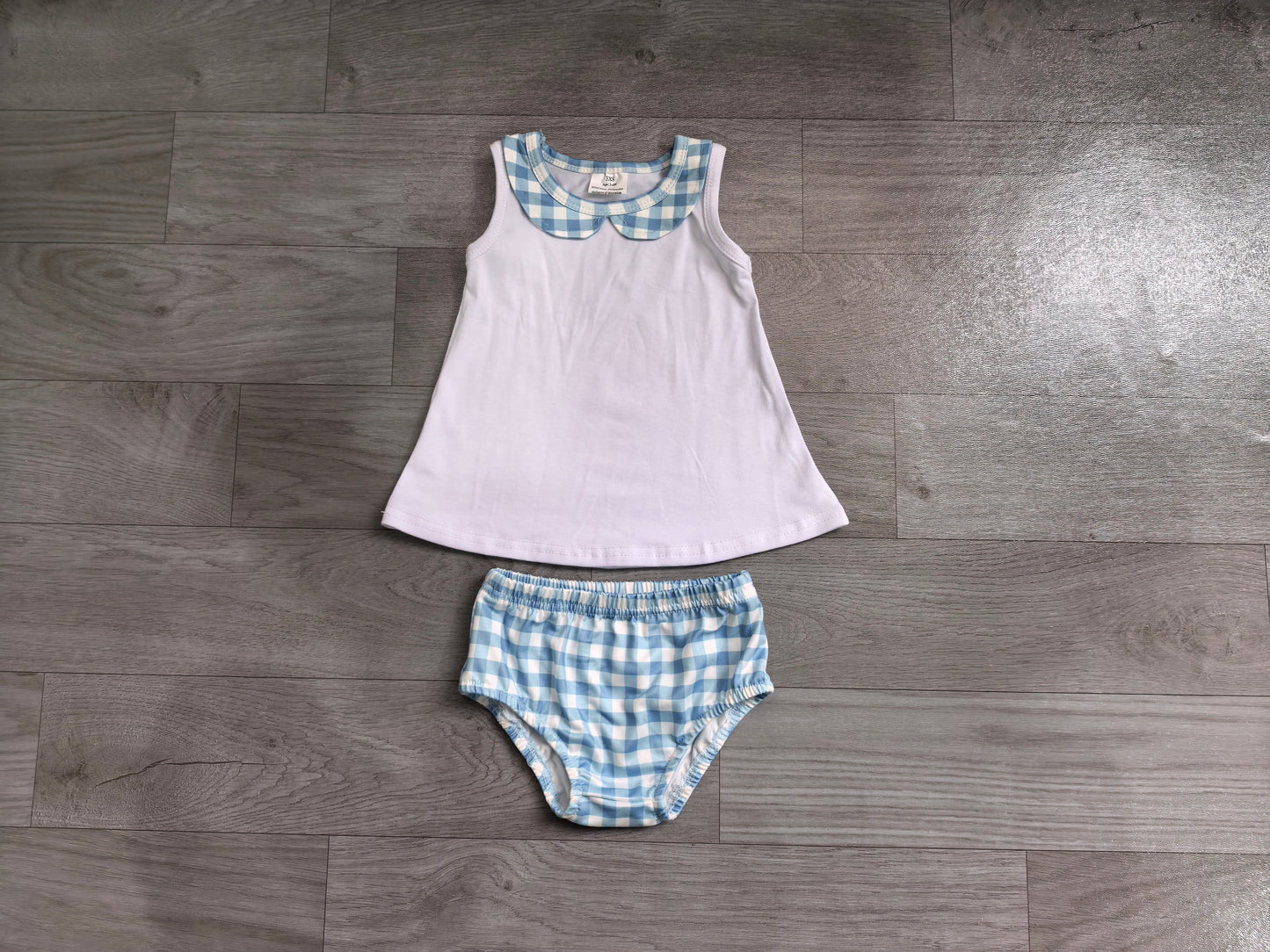NO MOQ preorder GBO0539 Blue Plaid Doll Collar Sleeveless Bummies Boys Sets 202606