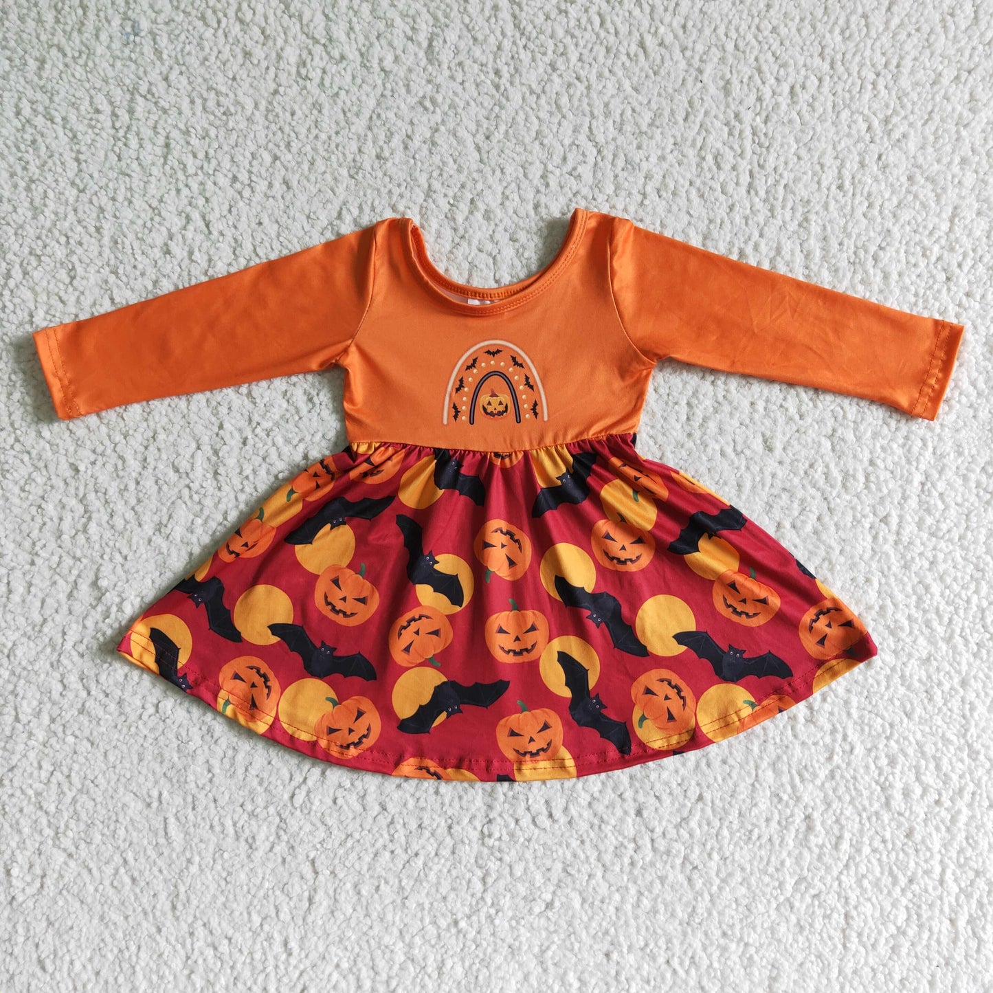 Clearance GLD0016 Halloween Pumpkin Bat long-sleeved dress