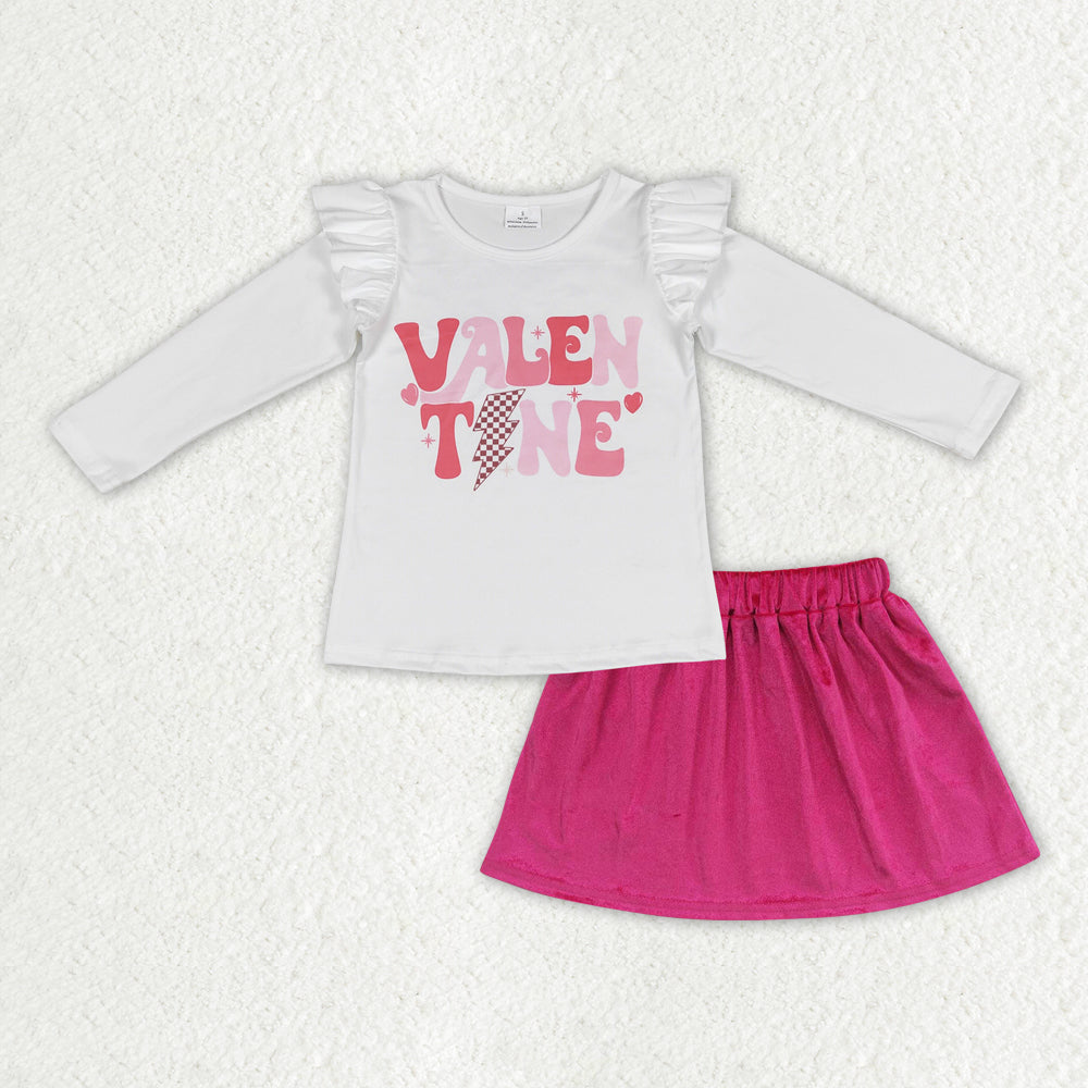 GLD0507  2pcs Valentine Pink Skirt Dresses Girls Short Sleeve Shorts Outfits