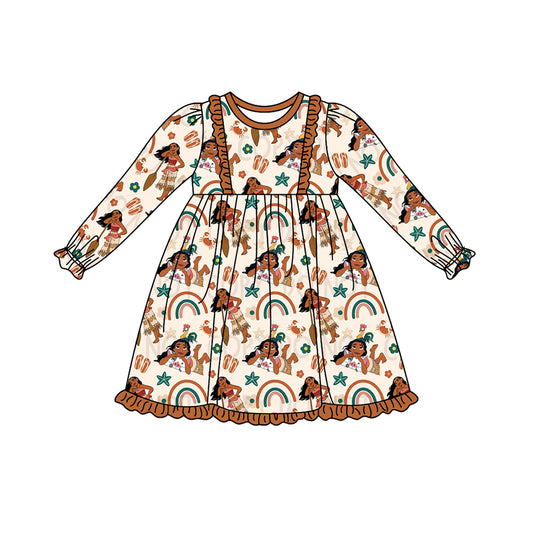 Preorder GLD0536 Cartoon Princess Rainbow Brown lace long-sleeved dress