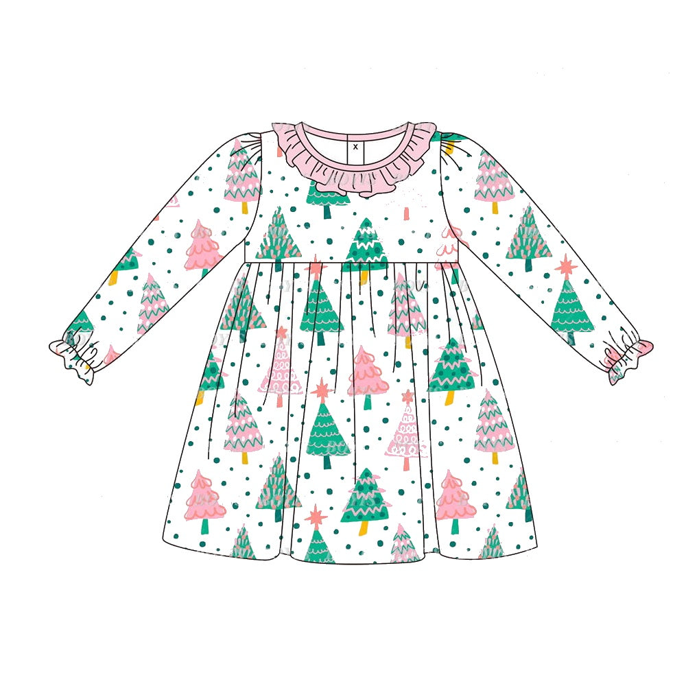 Preorder GLD0540 Christmas tree pink lace white long-sleeved dress