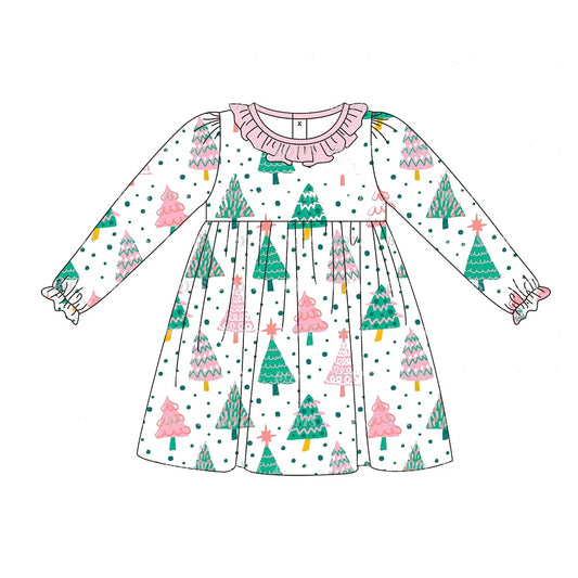 Preorder GLD0540 Christmas tree pink lace white long-sleeved dress