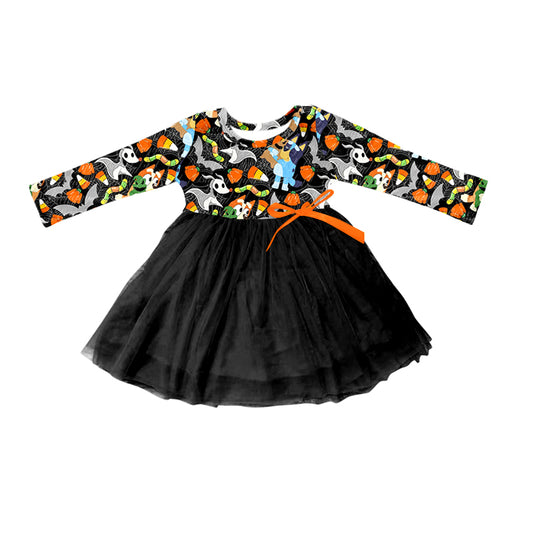 Preorder GLD0542 bluey Halloween Candy Bat black tulle long sleeve dress