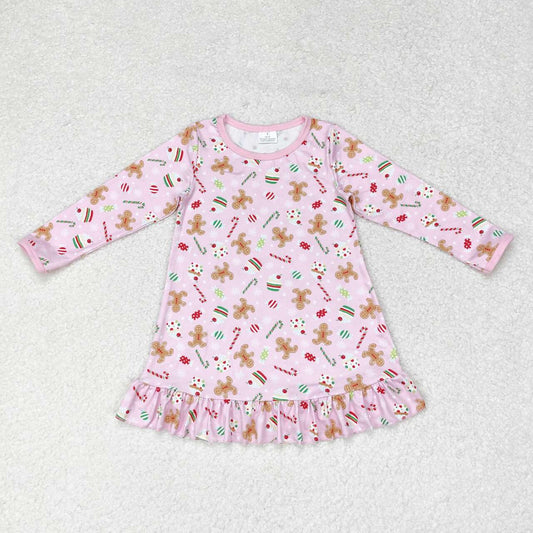 GLD0550 NO MOQ Christmas Cake Gingerbread Man pink long-sleeved dress