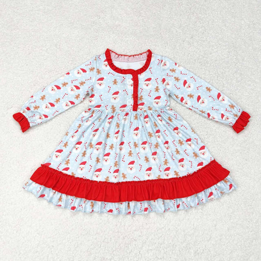 GLD0556 NO MOQ Santa Canes Gingerbread Man Red lace Blue long-sleeved dress western clothes