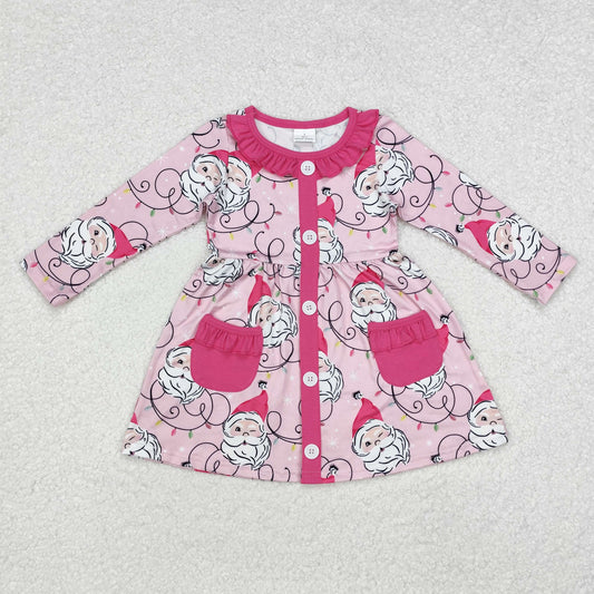 GLD0563 Christmas Pocket Rose Red Ruffle Long-Sleeved Dresses for Girls RTS 202509