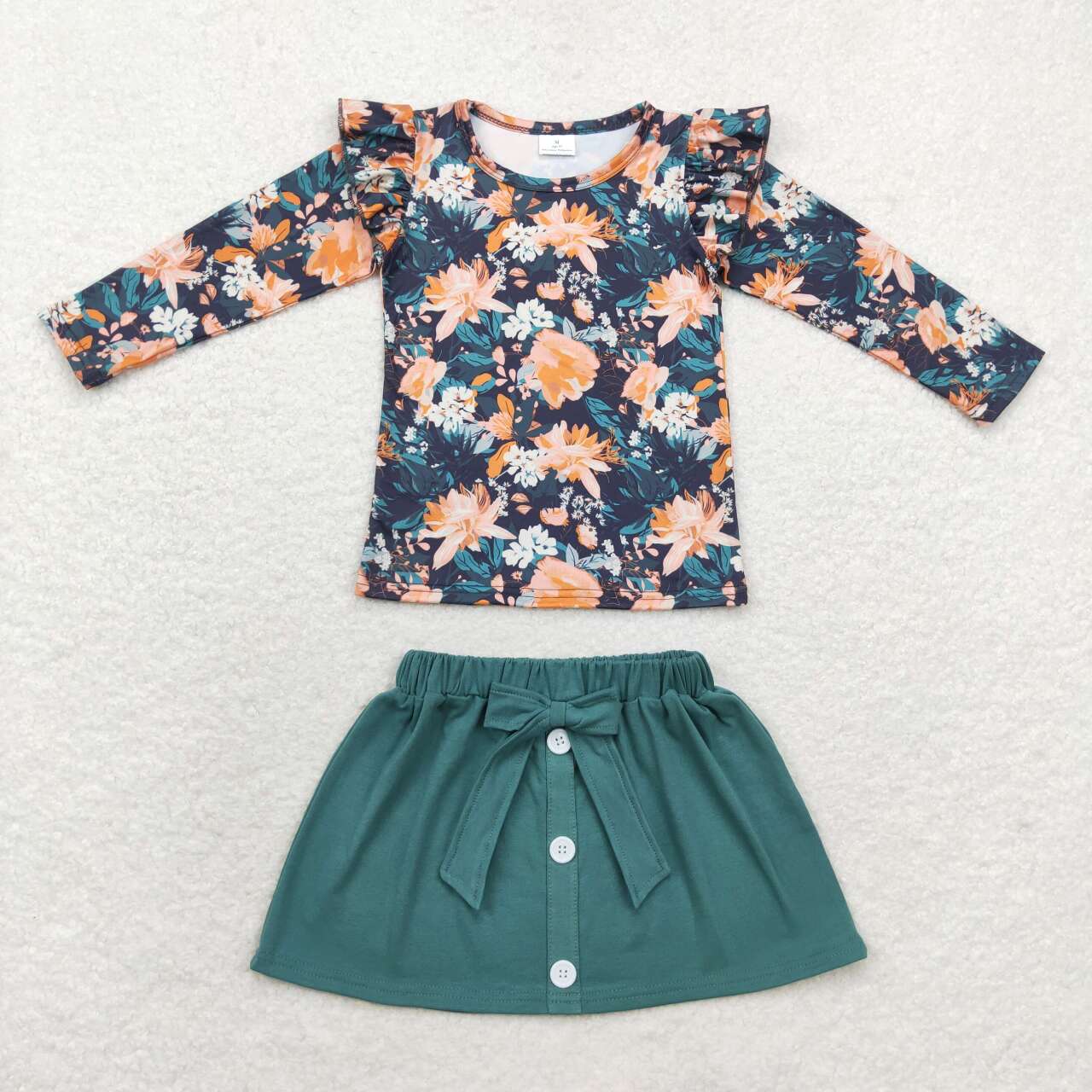 GLD0590 Floral long sleeve dark green skirt set High quality