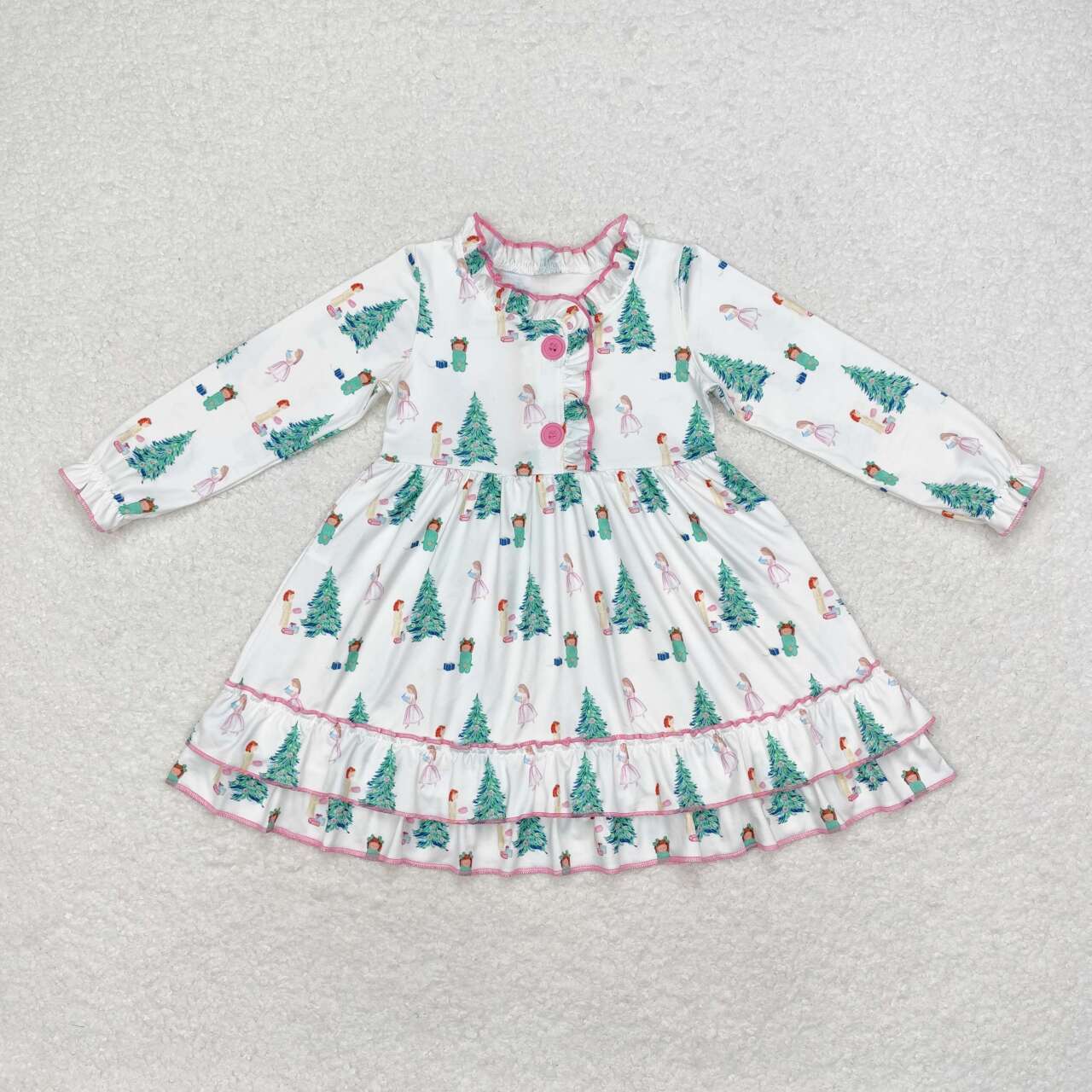 GLD0622 Girls Christmas tree gift white long-sleeved dress