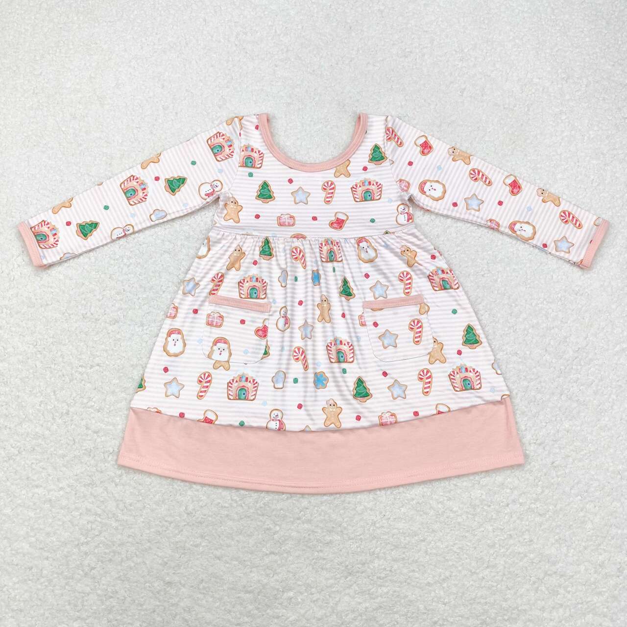 GLD0629 Snowman gingerbread Man Crutch House Pocket striped pink long-sleeved dress