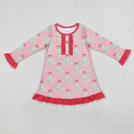 GLD0636 Christmas tree bow pattern rose red lace pink long-sleeved dress New arrival