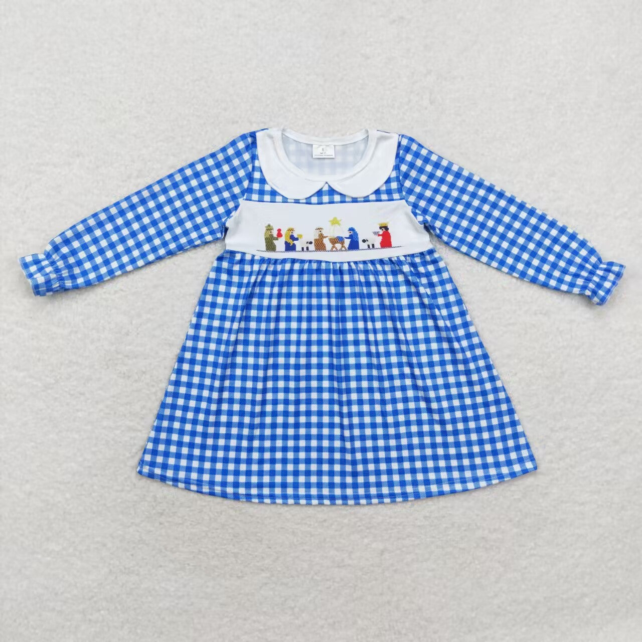 GLD0647 Jesus doll collar blue plaid long-sleeved dress