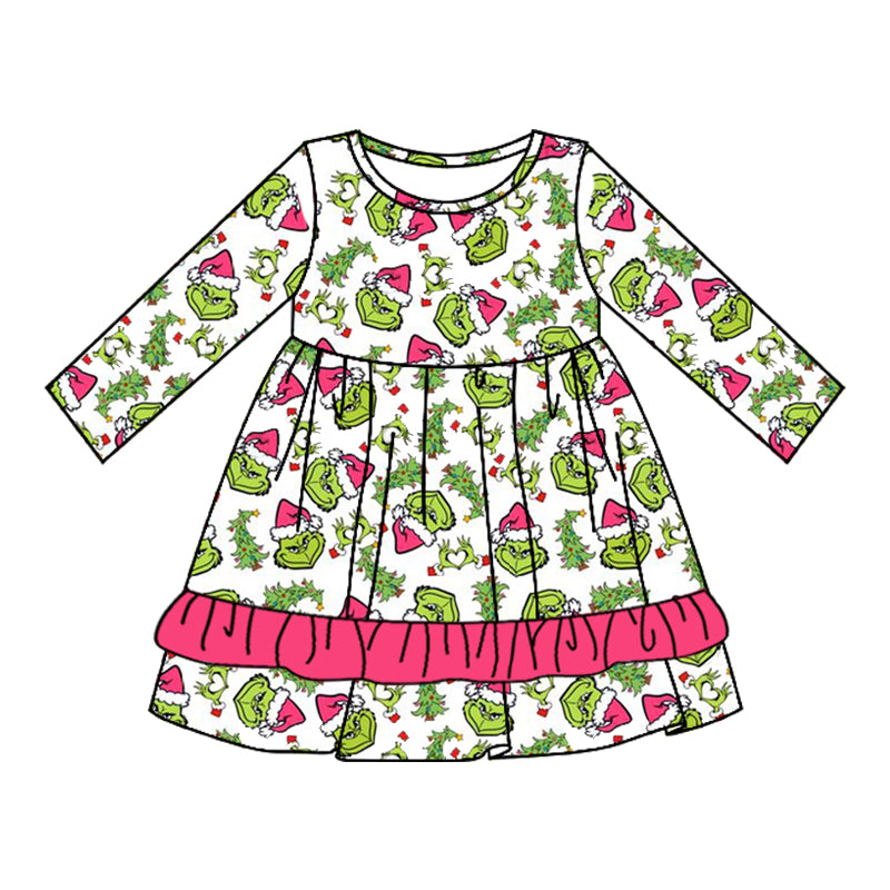 Preorder GLD0651 NO MOQ grinch Christmas tree rose red lace white long-sleeved dress