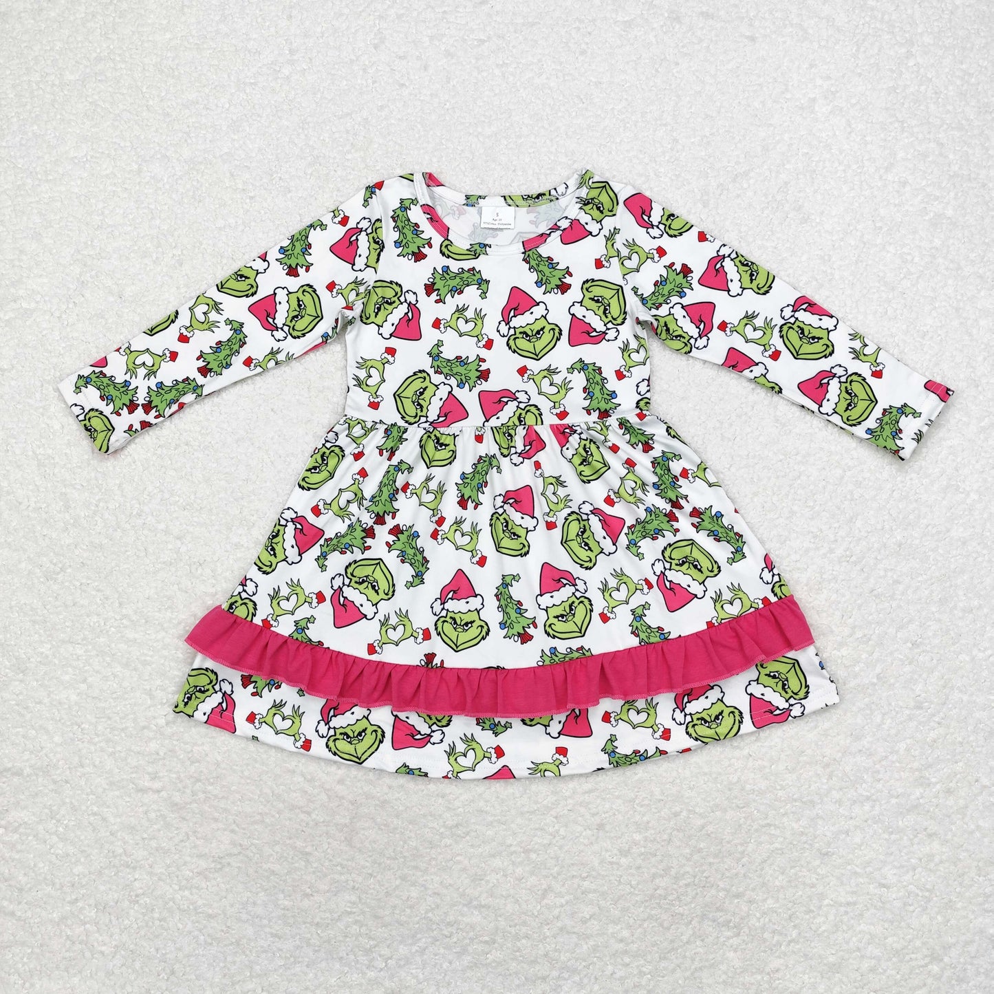 GLD0651 grinch Christmas tree rose red lace white long-sleeved dress