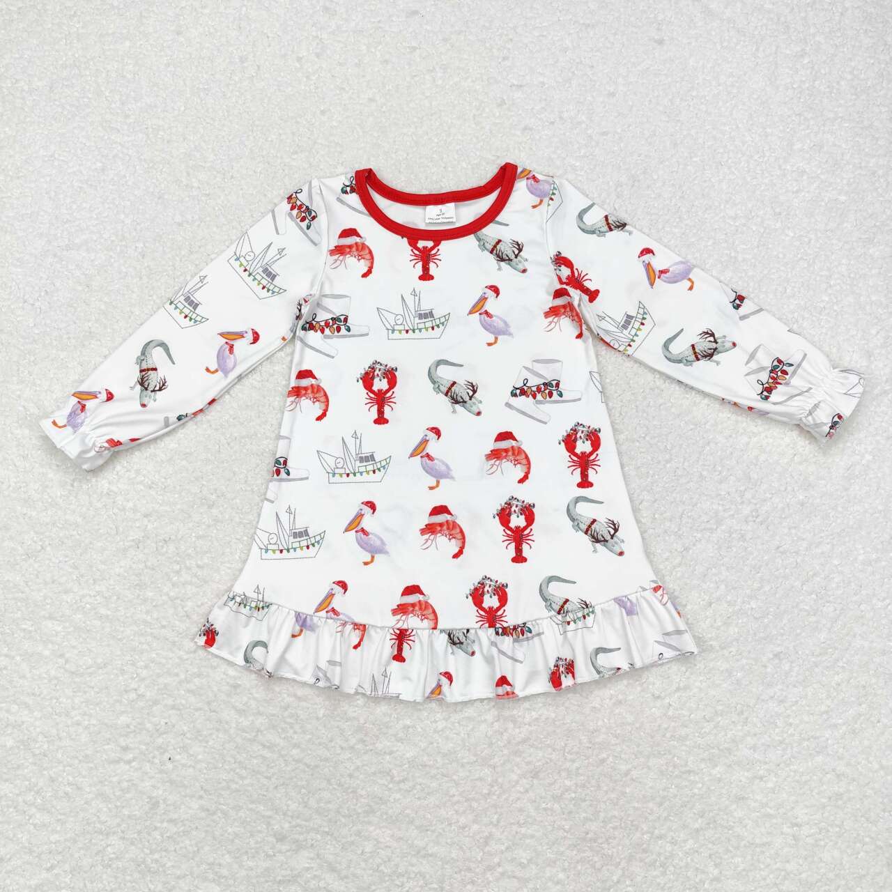 GLD0687 Boat crayfish crocodile red and white long-sleeved dress