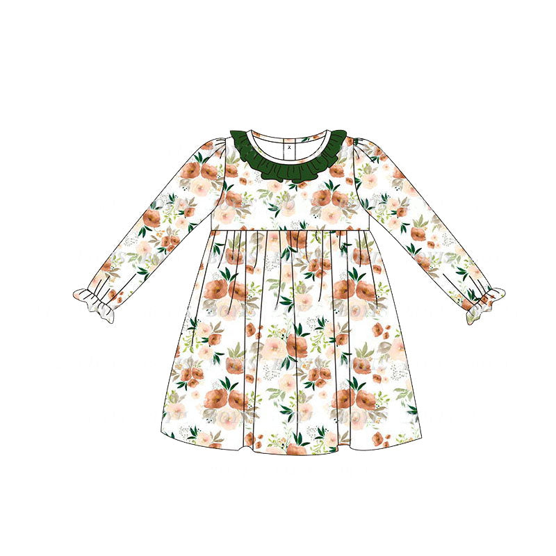 Preorder GLD0690 NO MOQ Orange flowers Green lace White long-sleeved dress