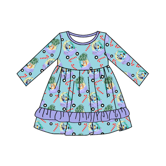 Preorder GLD0694 NO MOQ bluey Christmas Tree buggy Crutch Purple lace Blue long-sleeved dress