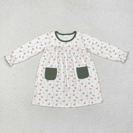 GLD0717 NO MOQ Duck Green Pocket Long-Sleeved Dresses for Girls RTS 202509