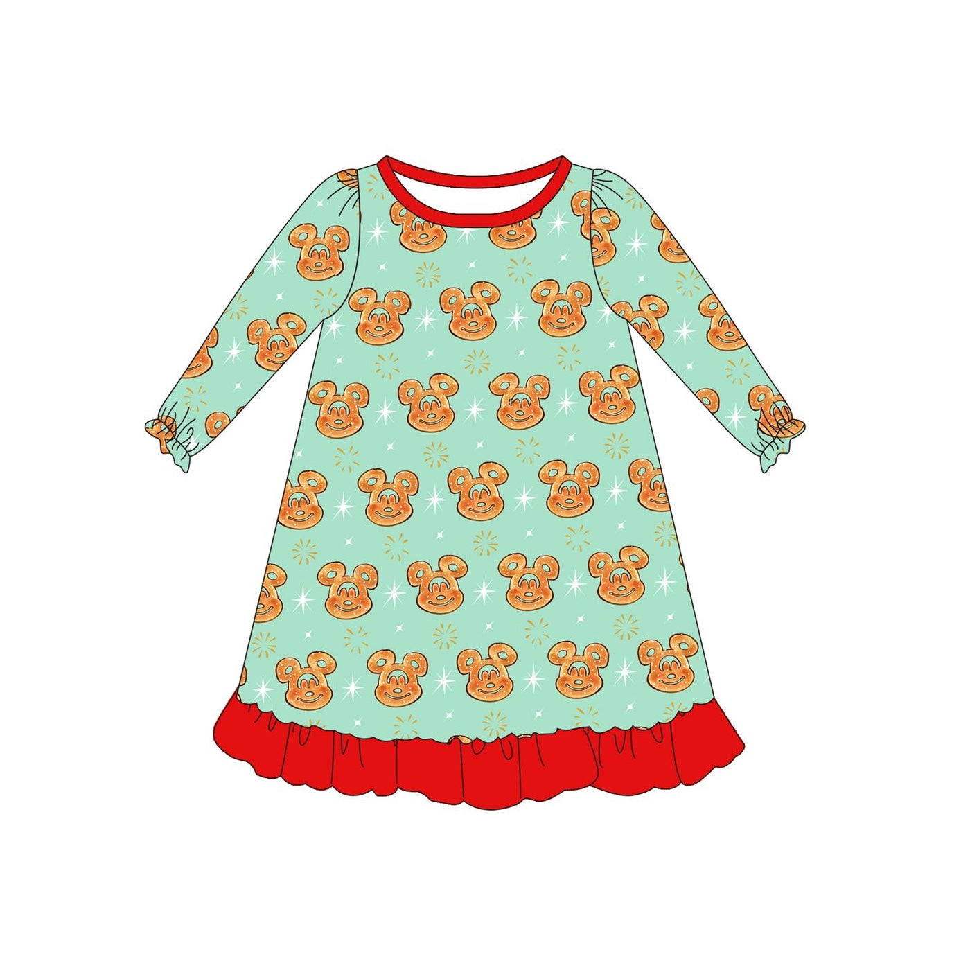 Preorder GLD0721 NO MOQ Mickey Christmas Red Lace Green long-sleeved dress