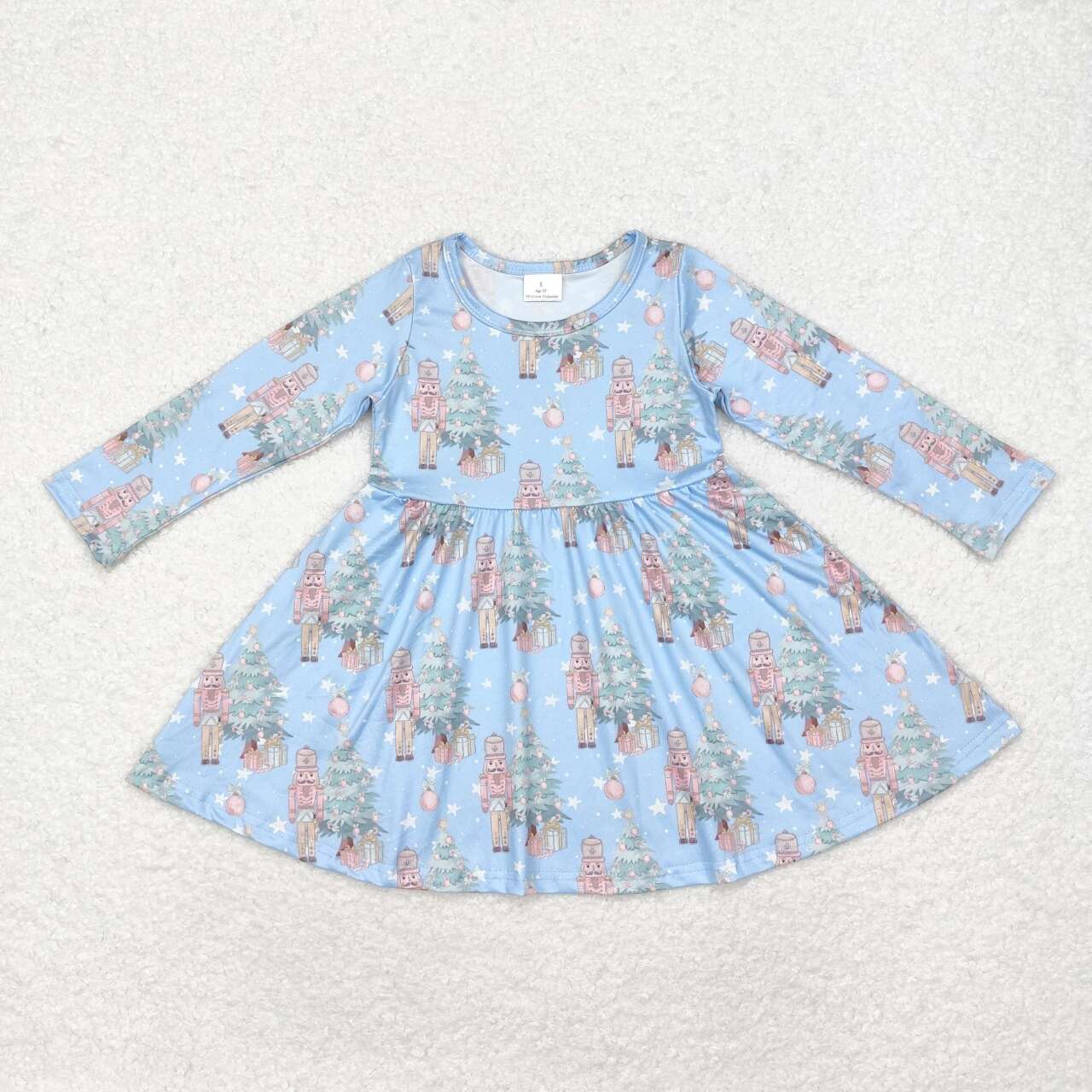 GLD0722 Christmas Tree Nutcracker Stars Blue long-sleeved dress