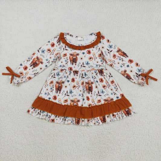 GLD0784 Alpine cow head flower Brown lace beige long-sleeved dress 202508 RTS