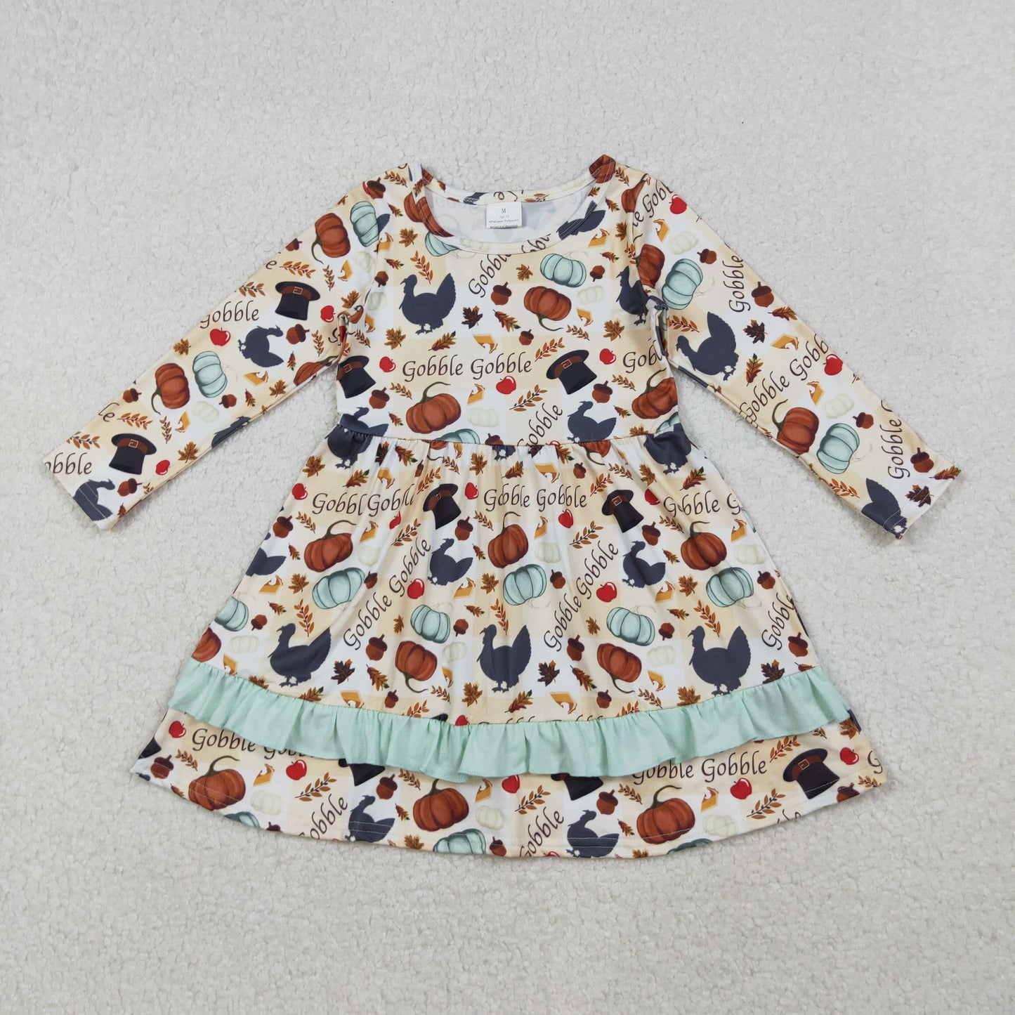 GLD0789 Thanksgiving Pumpkin Ruffle Long Sleeve Dresses for Girls  202510 RTS
