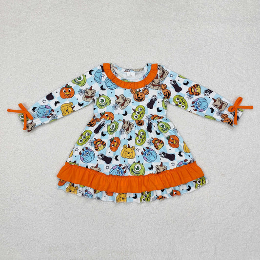 GLD0791 Halloween Monsters University Orange lace blue and white plaid long-sleeved dress