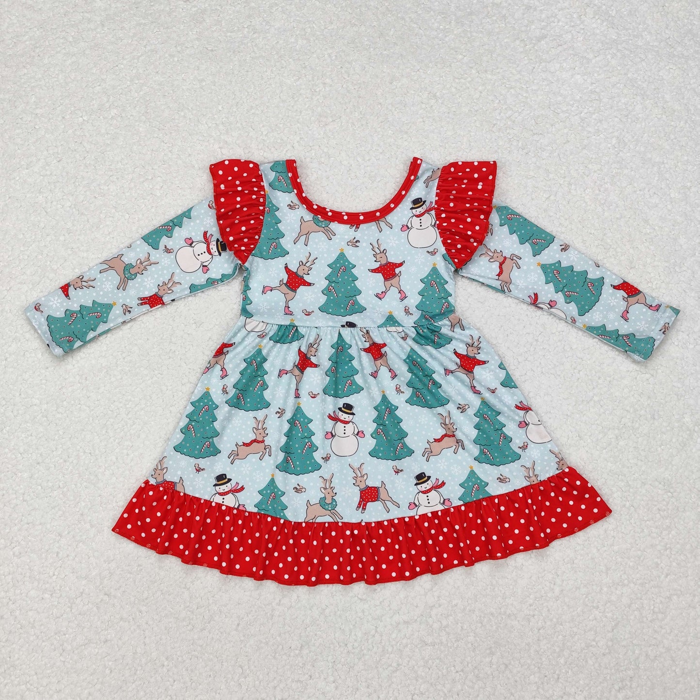 GLD0794 Christmas tree snowman reindeer Snowflake polka dot red lace long-sleeved dress new arrival