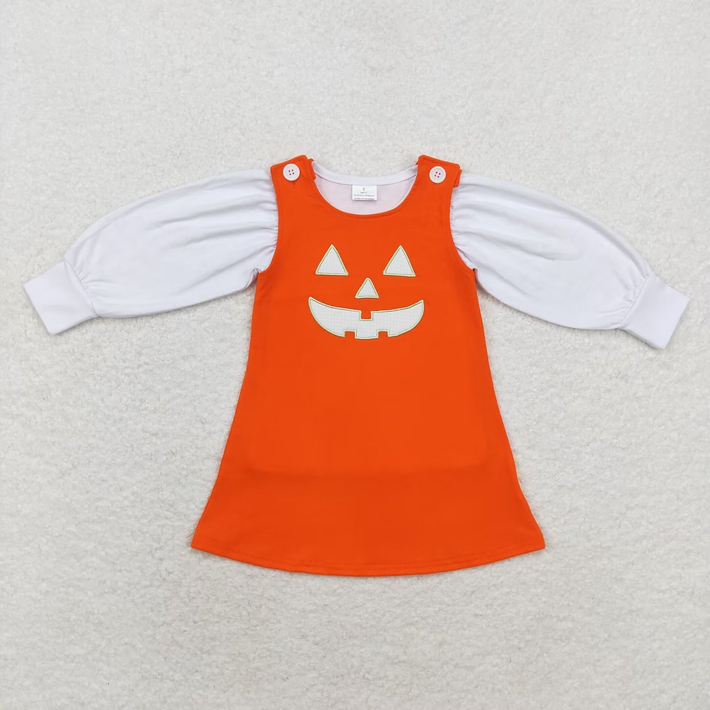 GLD0807 White long-sleeved Halloween smiley orange sleeveless dress set