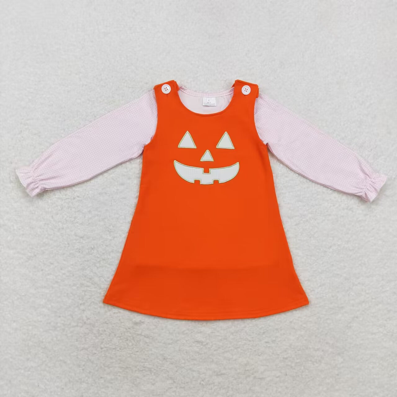 GLD0808 Pink plaid lace long sleeve Halloween smiley orange sleeveless dress set