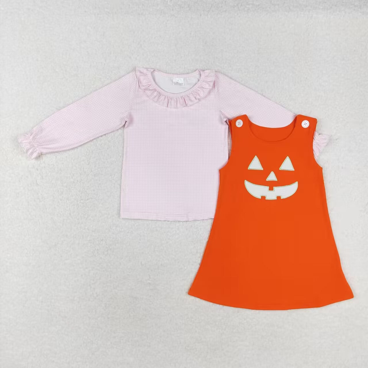 GLD0808 Pink plaid lace long sleeve Halloween smiley orange sleeveless dress set