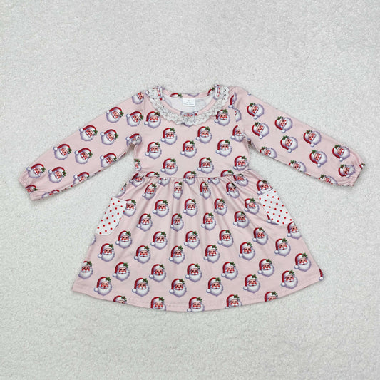 GLD0839 Christmas Lace Ruffle Pink Long-Sleeved Dresses for Girls RTS 202509
