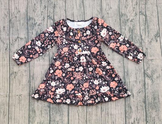 NO MOQ Preorder GLD0842 Flower Black Long Sleeve Dresses for Girls High Quality Wholesale 202510
