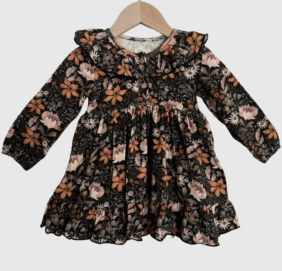 Preorder GLD0842 Flower black long sleeve dress high quality wholesale