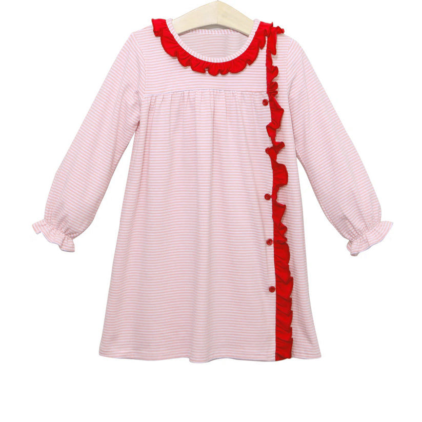 Preorder GLD0851 Pink stripe Red lace long sleeve dress high quality wholesale